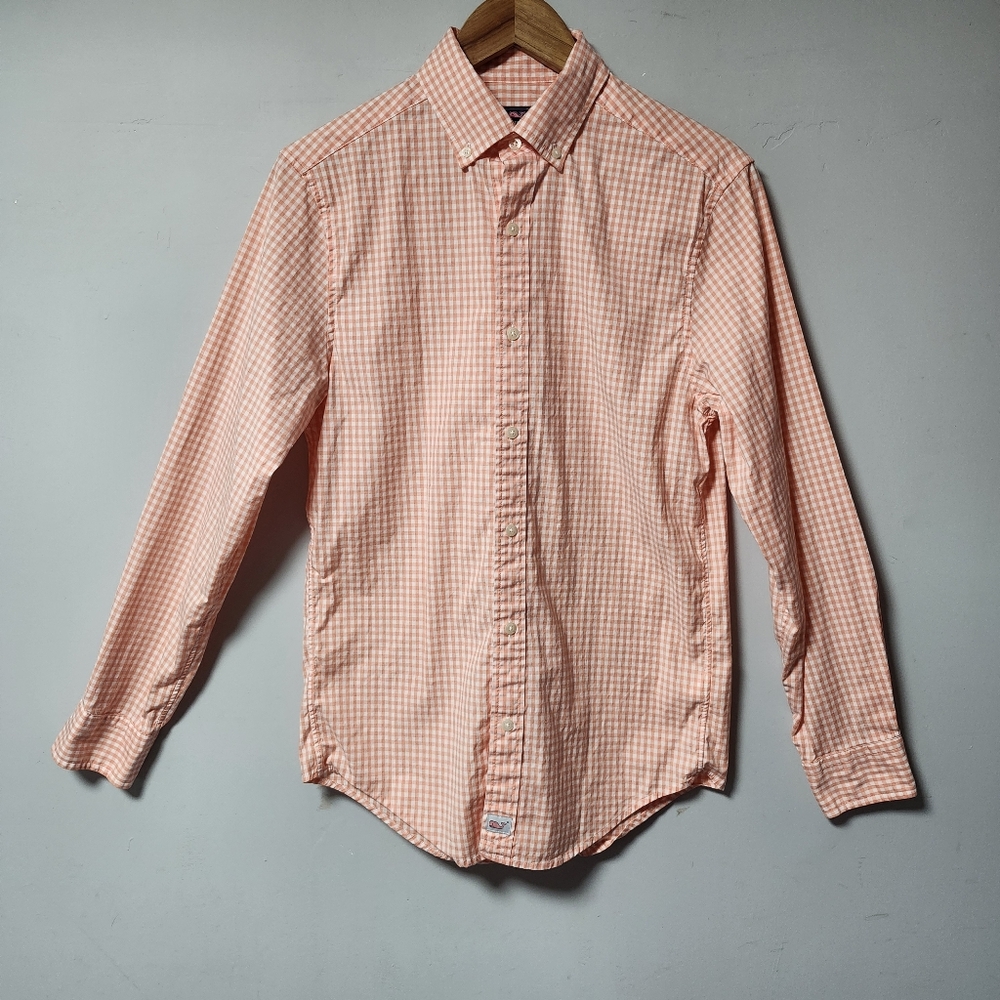 Vineyard Vines Peach Gingham Casual Button Down Shirt